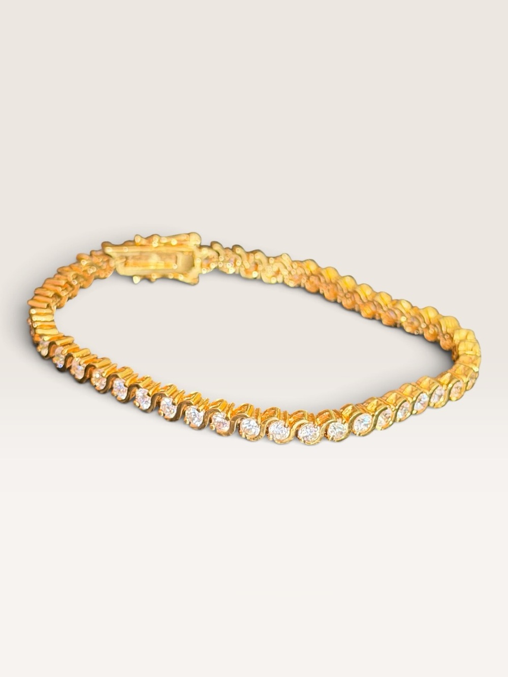 Vintage Gold Tone Clear Rhinestone Wave Tennis Bracelet Bridal Glam